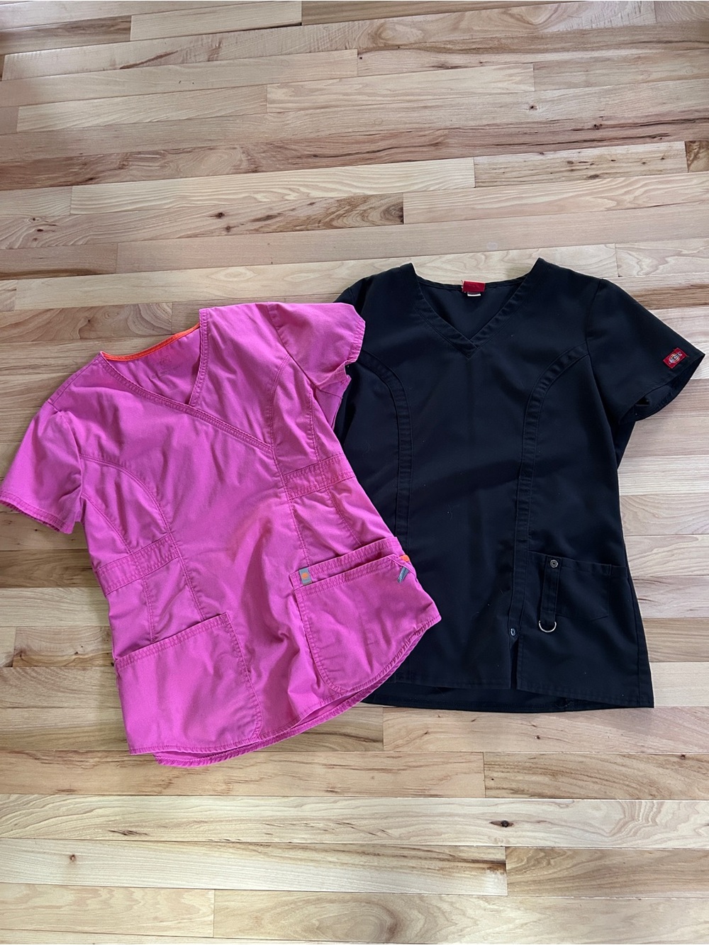 Dickies Women's Pink & Black V-Neck Scrub Tops